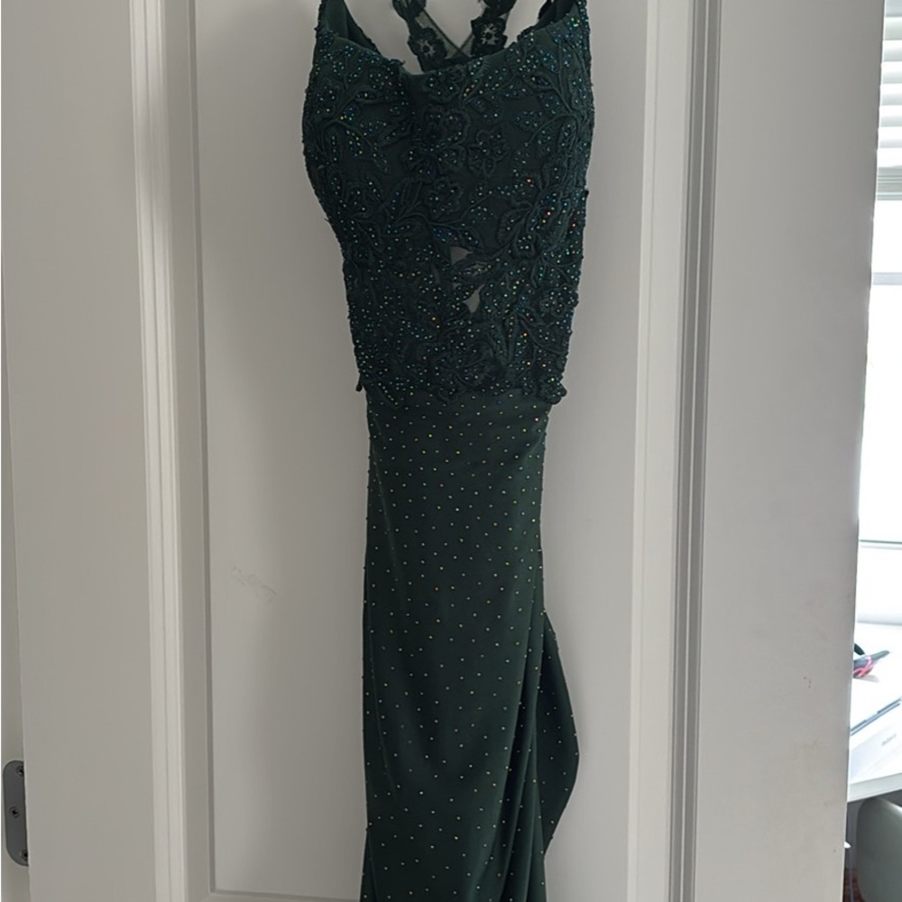 Embellished Dark Green Beaded Evening Gown